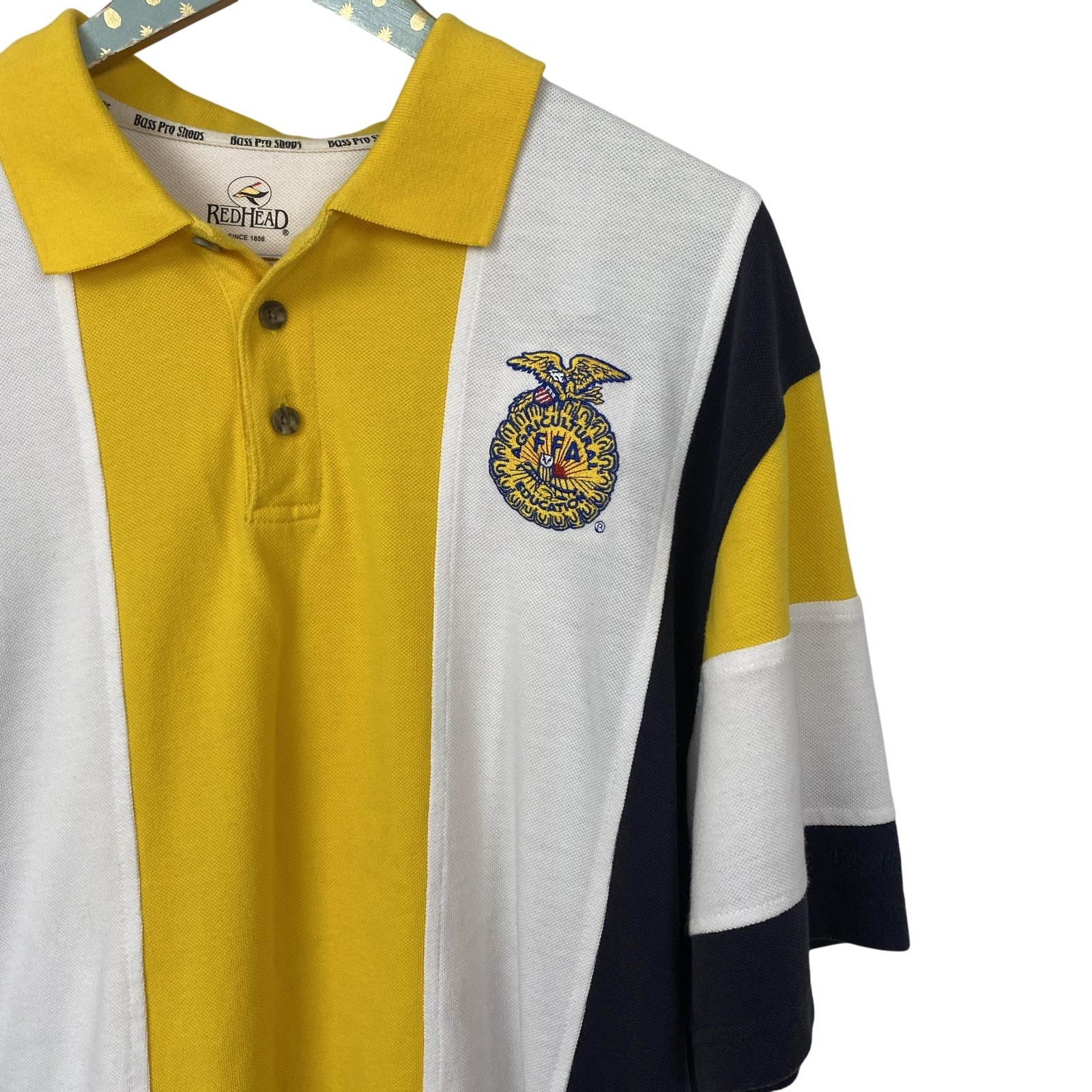 Vintage Ffa Polo Shirt Mens Large Redhead Bass Pro Yellow Colorblock Retro Y2k